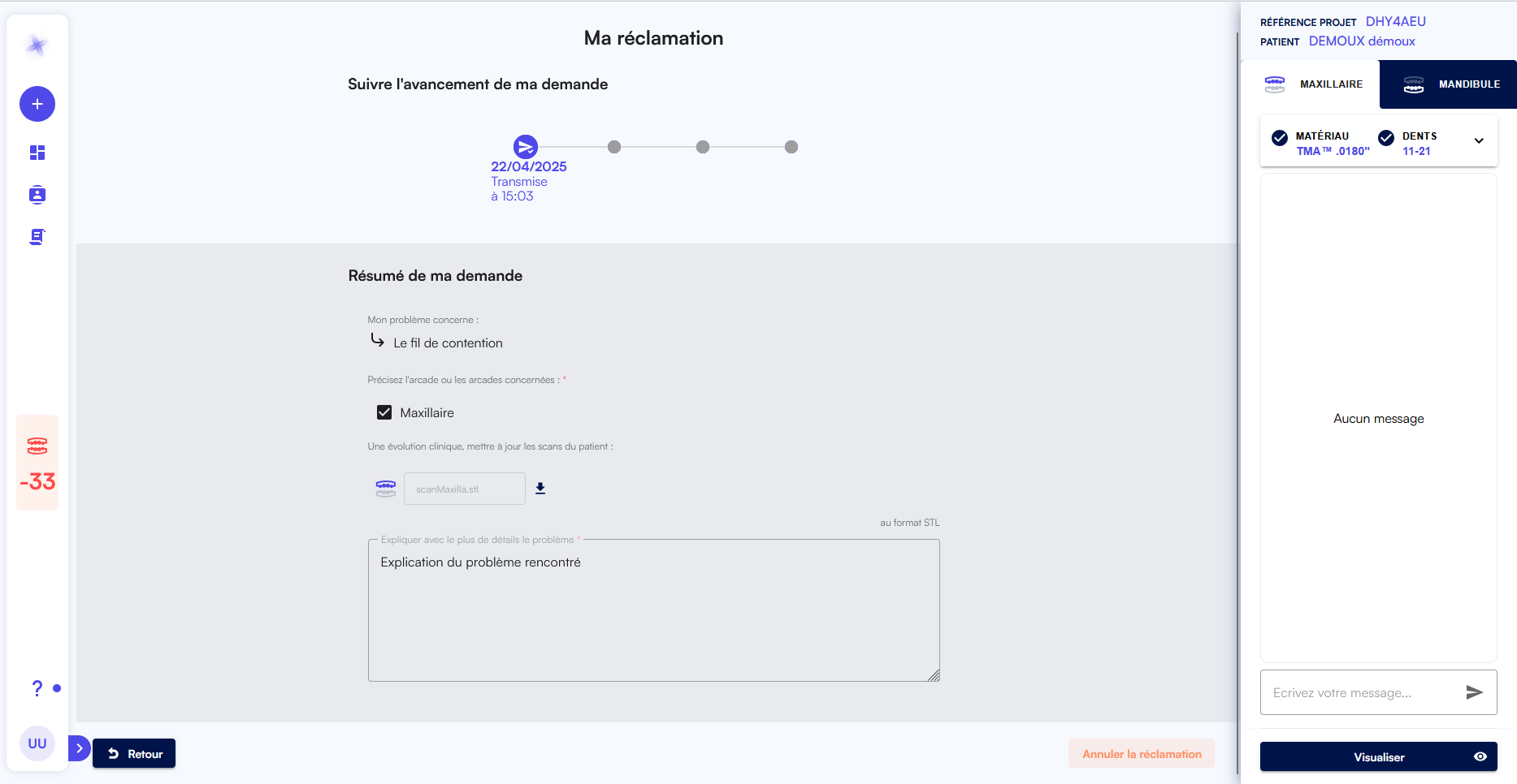 page de réclamation détaillée