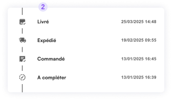 vue détaillée de la progression de la commande étape par étape