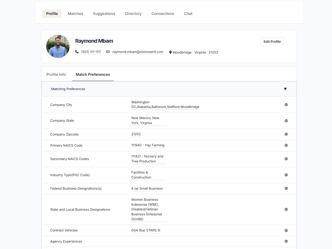 Picture of Match Preferences on OryonIQ