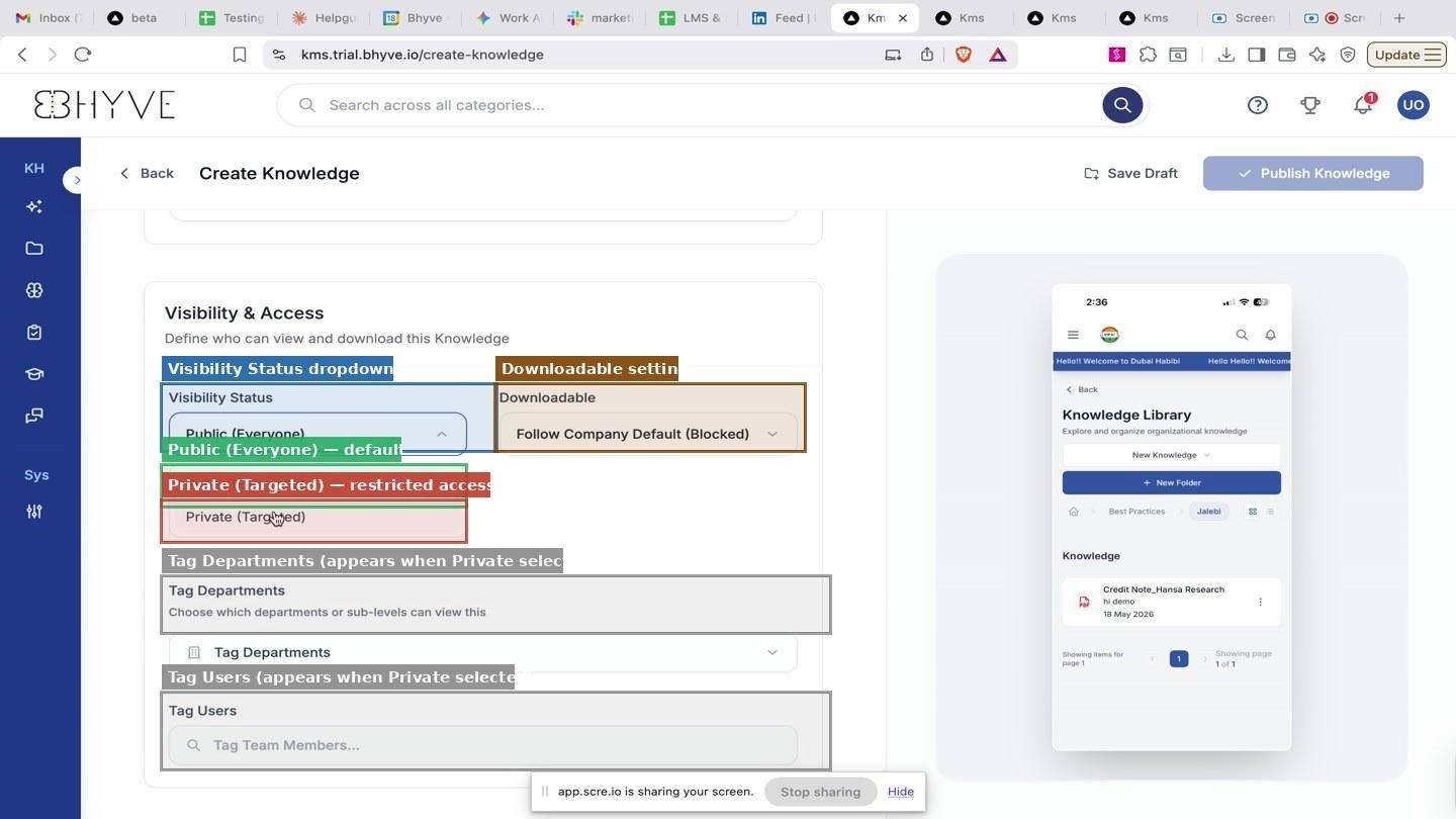 Setting Document Visibility - Public vs Private | BHyve Knowledge Hub
